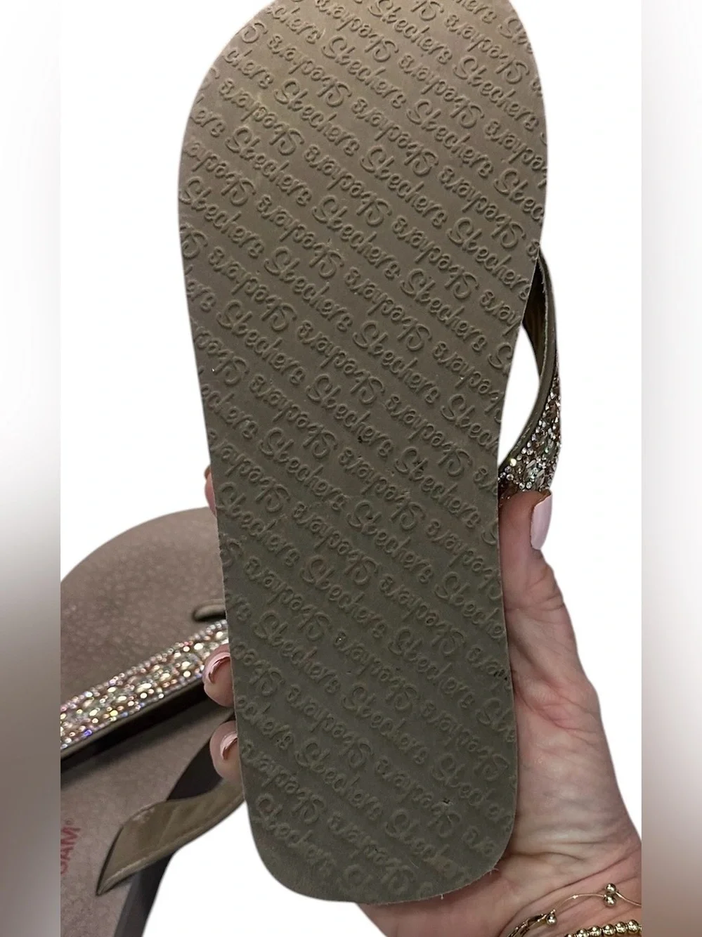 Skechers Women's Cali Vinyasa Wedge Flip Flops Sandals Shoes Tan Size 8.5